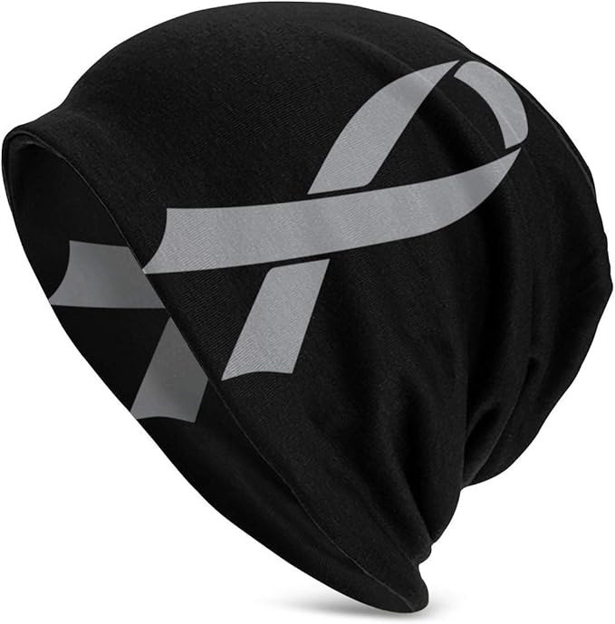 Brain Cancer Awareness Ribbon Men & Women Solid Color Beanie Hat