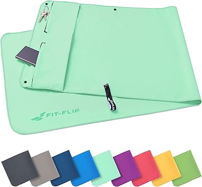Fit-Flip Fitness Handtuch aus Mikrofaser - mit Magnet und Reißverschluss Tasche - Fitnesshandtuch für Sport und Gym - Kompakt, rutschfest & Schnelltrocknend - Sporthandtuch Fitnessstudio