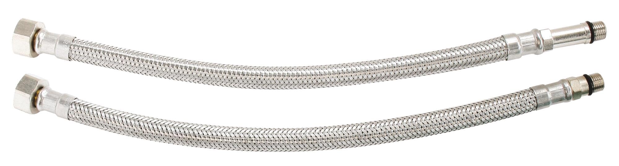 SOMATHERM for You - Set of 2 Stainless Steel Sanitary Hoses for taps - 30 cm - DN8: 1 Straight Female Swivel nut Connection 12/17 (3/8') - Short Extension Male 10/100