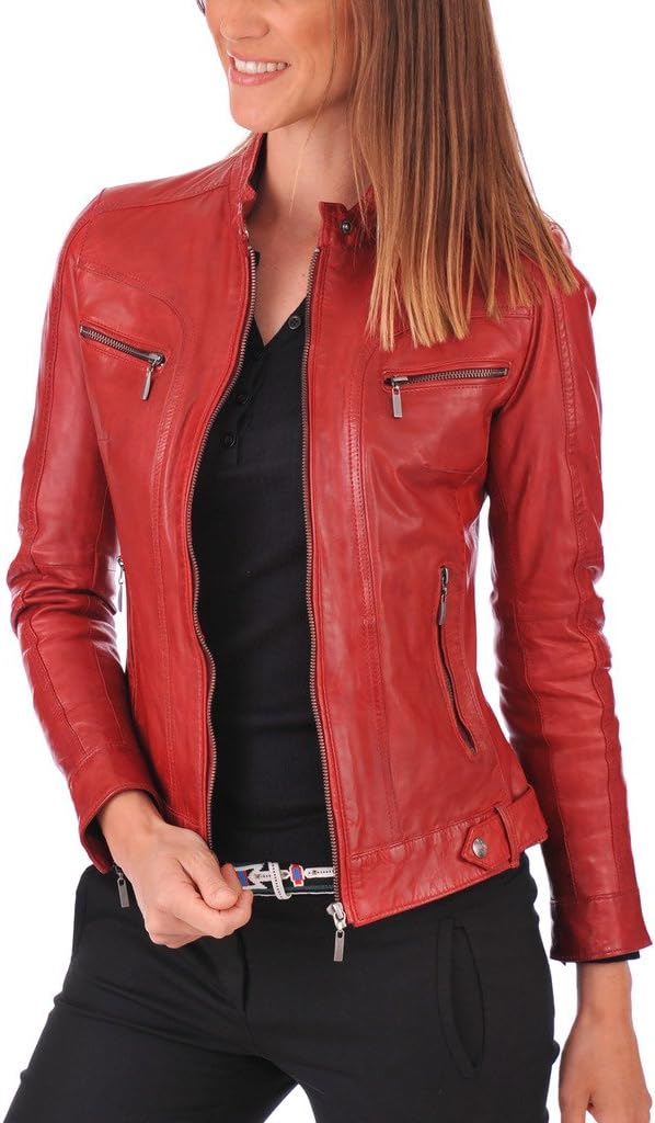 Women's Lambskin Leather Bomber Biker Jacket - Winter Wear - Extremely Soft & Smooth