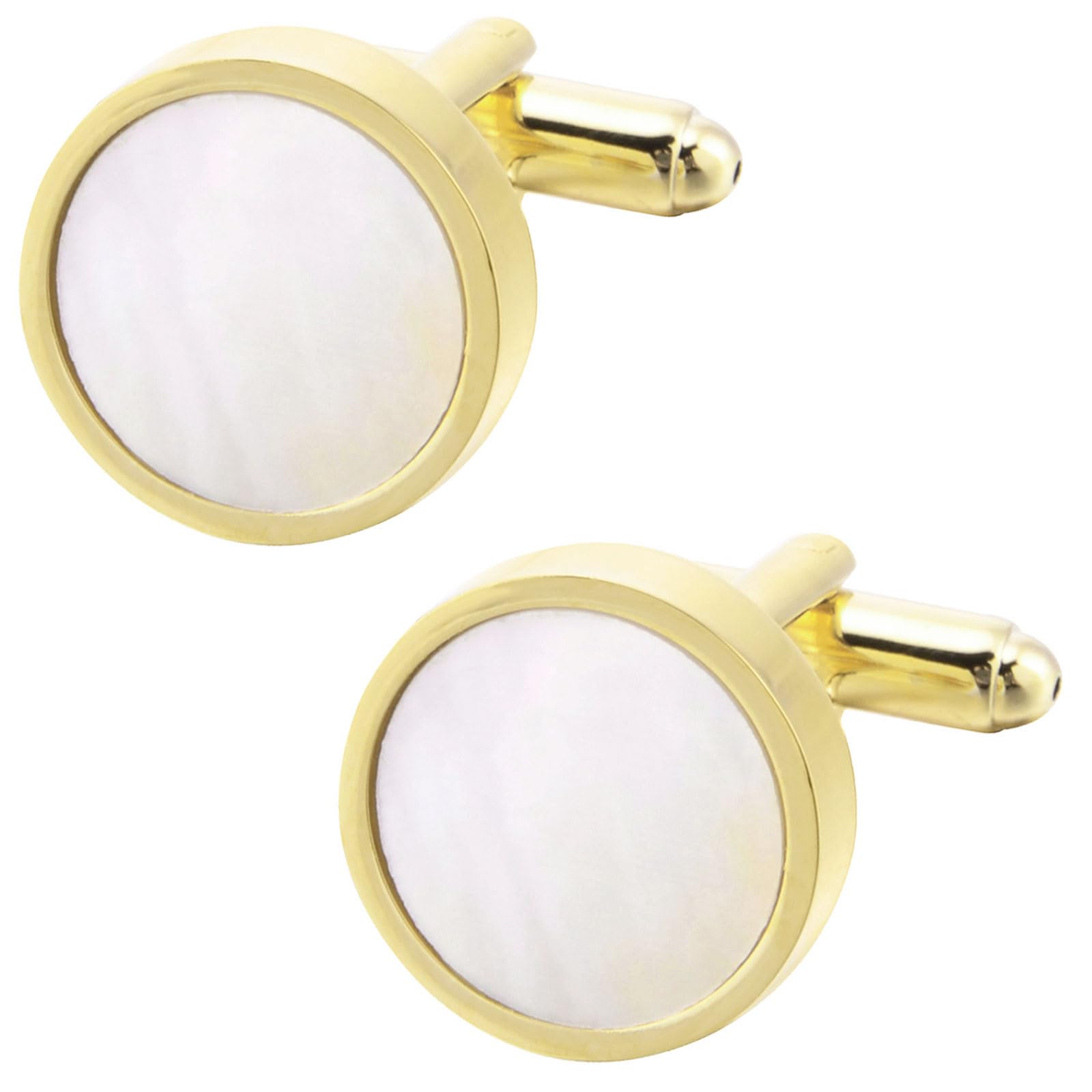 Jonwo Mother of Pearl Men Cufflinks and Tie Clip Set Regular Necktie Tie Bar Pin Cuff Links for Wedding Business Shirt Tie (Gold Plated Cufflinks in Gift Case)