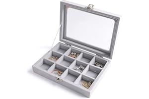 Frebeauty Jewelry Organizer Tray with Clear Lid,12 Grid Velvet Drawer Insert Jewelry Storage Box with Transparent lid Jewelry