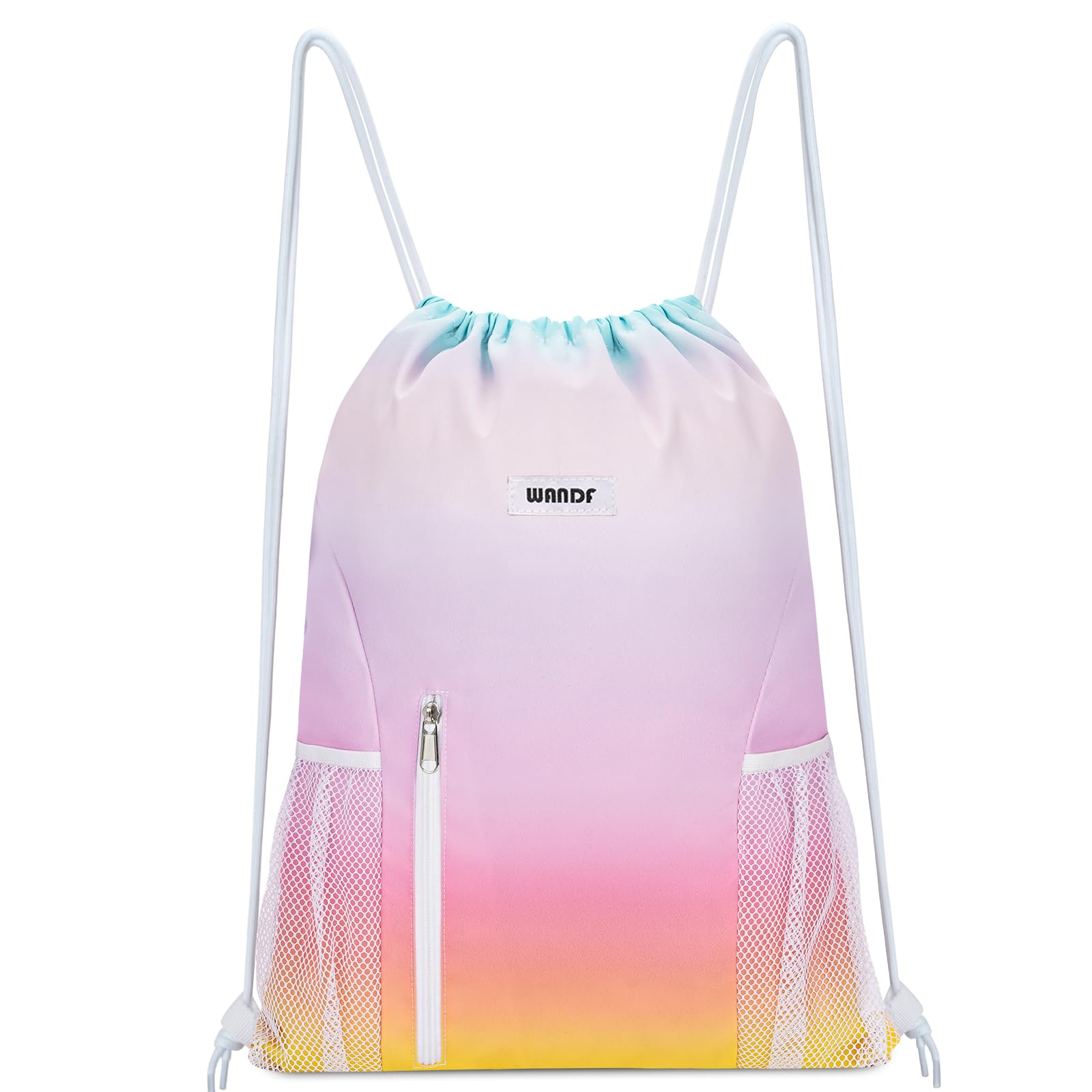 WANDF Drawstring Backpack Sports Gym Sackpack with Mesh Pockets Water Resistant String Bag for Women Men Children (Rainbow) — image 1