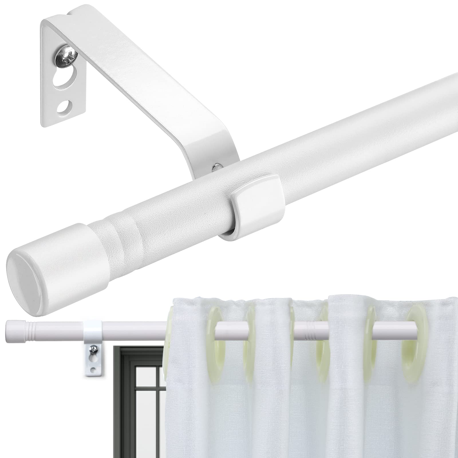 Curtain Poles 76-157 cm for Windows, 1.6 cm Matte White Curtain Pole Set with Brackets Small Drapery Curtain Rods for Living Room