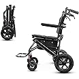 Nihhcune Wheelchair Walker for Seniors, Ultra Foldable Lightweight Rollator Walker with One-Hand Fold No Installation Portable Mobility Walking Aid with Handbrake Seat Belt Storage Bag, 300lb Capacity