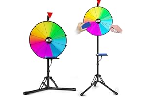 WHAUU 16 Inch Prize Wheel,Spinning Wheel with Adjustable Folding Tripod Floor Stand,12 Slots,1Bracket, Dry Erase Kit - Wheel of Fortune Game for Carnival, Casino & Trade Show.