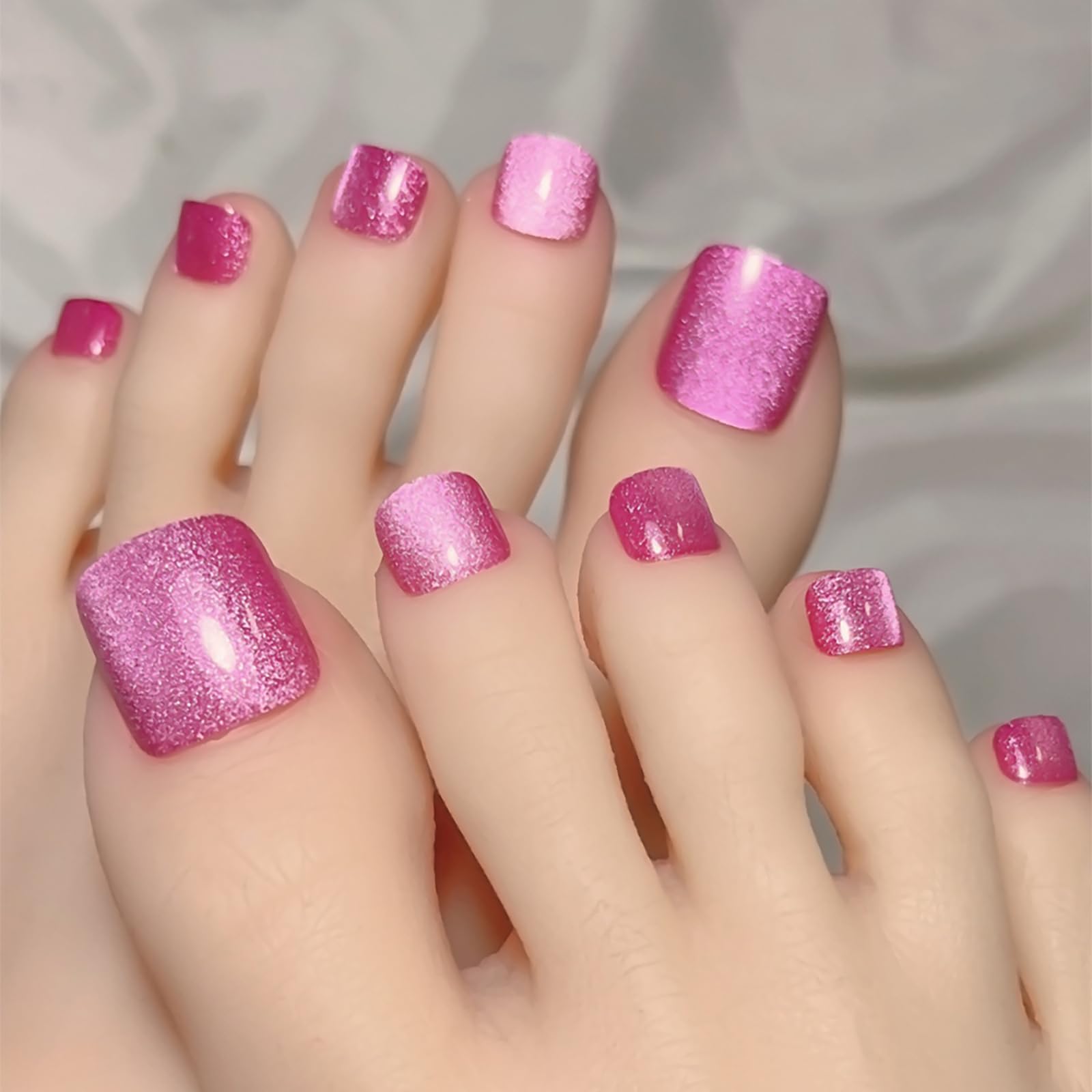 View 1 of ***check photos for accurate color*** KKUUOO Pink Press On Short Square Fake Toenails - Full Cover Glossy Acrylic With Gradient - Stick On Solid Color Toe Nails for Women and Girls - 24Pcs