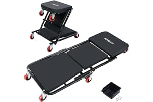 KROAK Creeper, 40 Inches 2 in 1 Z Creeper Seat 350 lbs Capacity Garage Chair Adjustable Rolling Folding Car Creeper with 6 pcs 3“ Wheels,Lay Down or Sit for Garage, Shop, Auto Repair Black