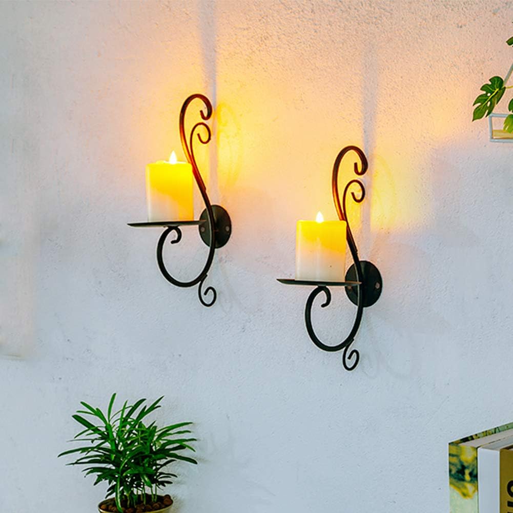 Sziqiqi 2Pcs Iron Candle Holder Wall Art Candle Hanging Candle Holder Home Decoration Tealight Candle Stand, Wall Sconce, Black - Image 4