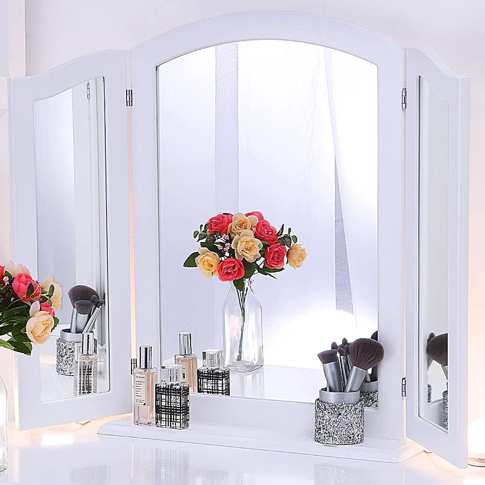 Chende Large Trifold Mirror on Stand, 32.67" X 23.62" Three Way Vanity