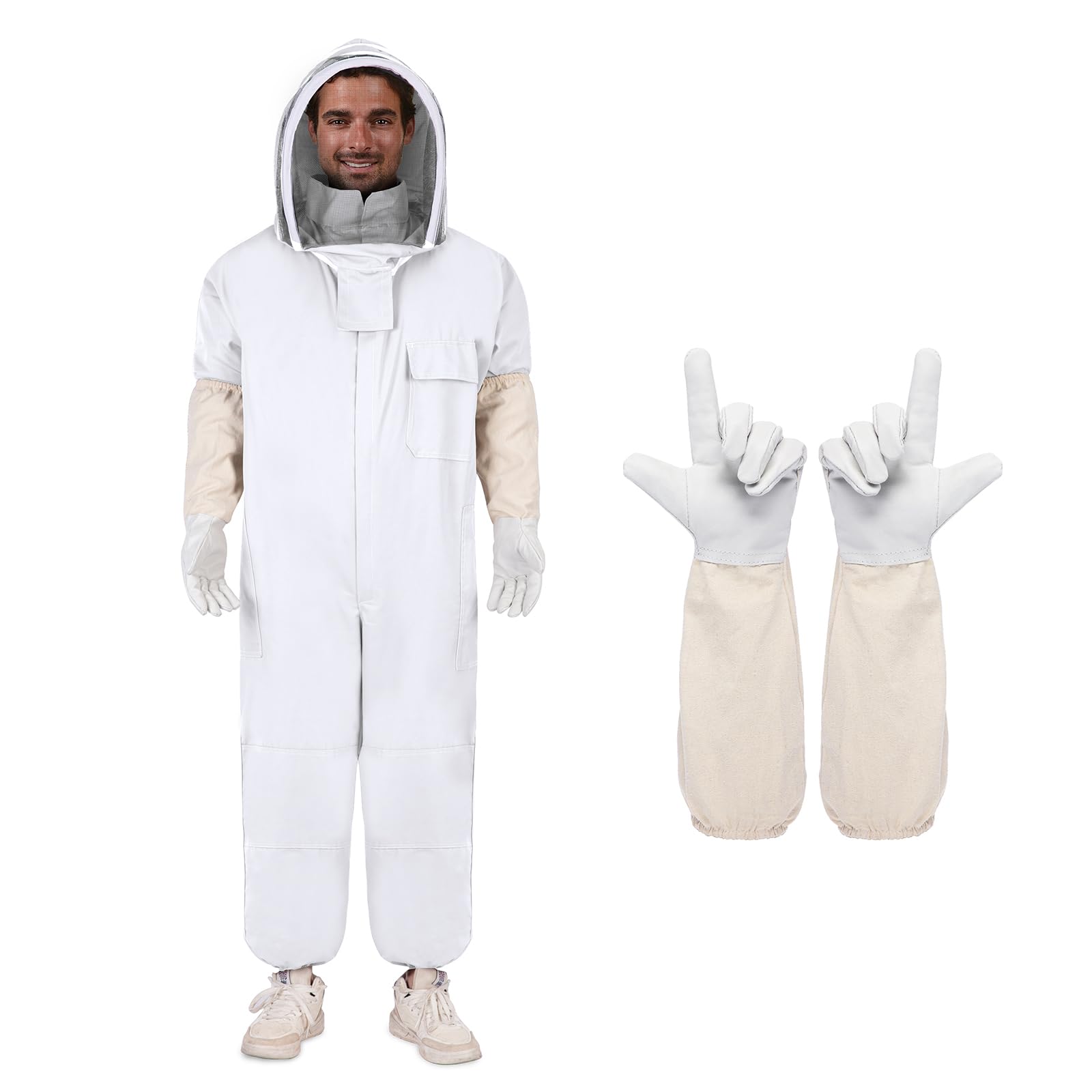Photo 1 of Bee Suits for Men Women Sting Proof,Beekeeping Suit Beekeeper Suit with Beekeeping Gloves & Veil Hood(White, L)