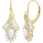 Tirafina 14K Gold over Sterling Silver Lab Created Opal and Lab Created White Sapphire Earrings