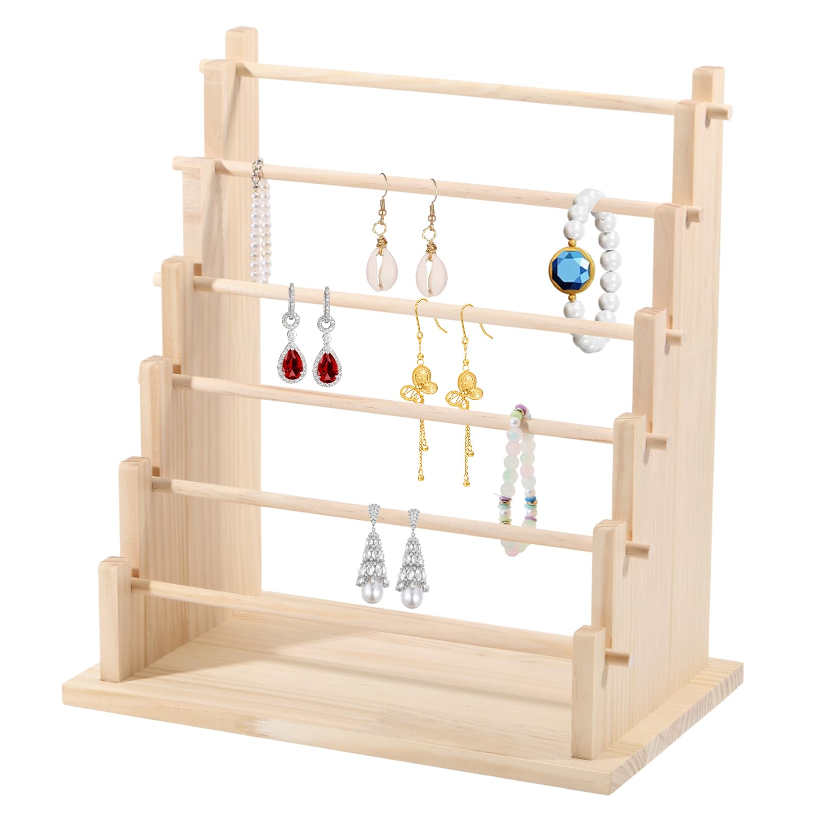 Photo 1 of CHGCRAFT 6 Tier Detachable Jewelry Holder Wooden Jewelry Display Stand Wood Jewelry Display Rack for Jewelry Earrings Bracelet Necklace Display