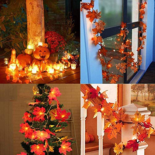 Christmas Thanksgiving Decorations Lighted Fall Maple Leaf Garland Battery Operated Lights with 20 LED (9.85 Feet) for Christmas Thanksgiving Holidays Indoor or Outdoor Decoration (1 PACK Maple Leaf)