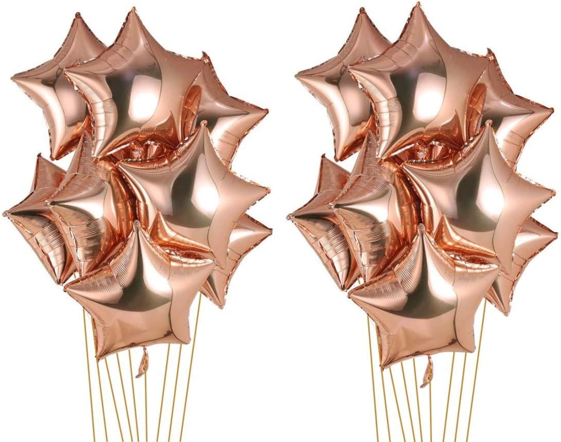 Cojoy 24 pcs Star Shape Balloons, 18 inches Foil Balloons, Rose Gold Party Balloons for Birthday, Wedding, Valentines Day, Baby Shower, Hen Party, Christmas Decoration