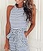 Ru Sweet Women Striped Waist Belted Wide Leg Jumpsuit (Medium, Blue)