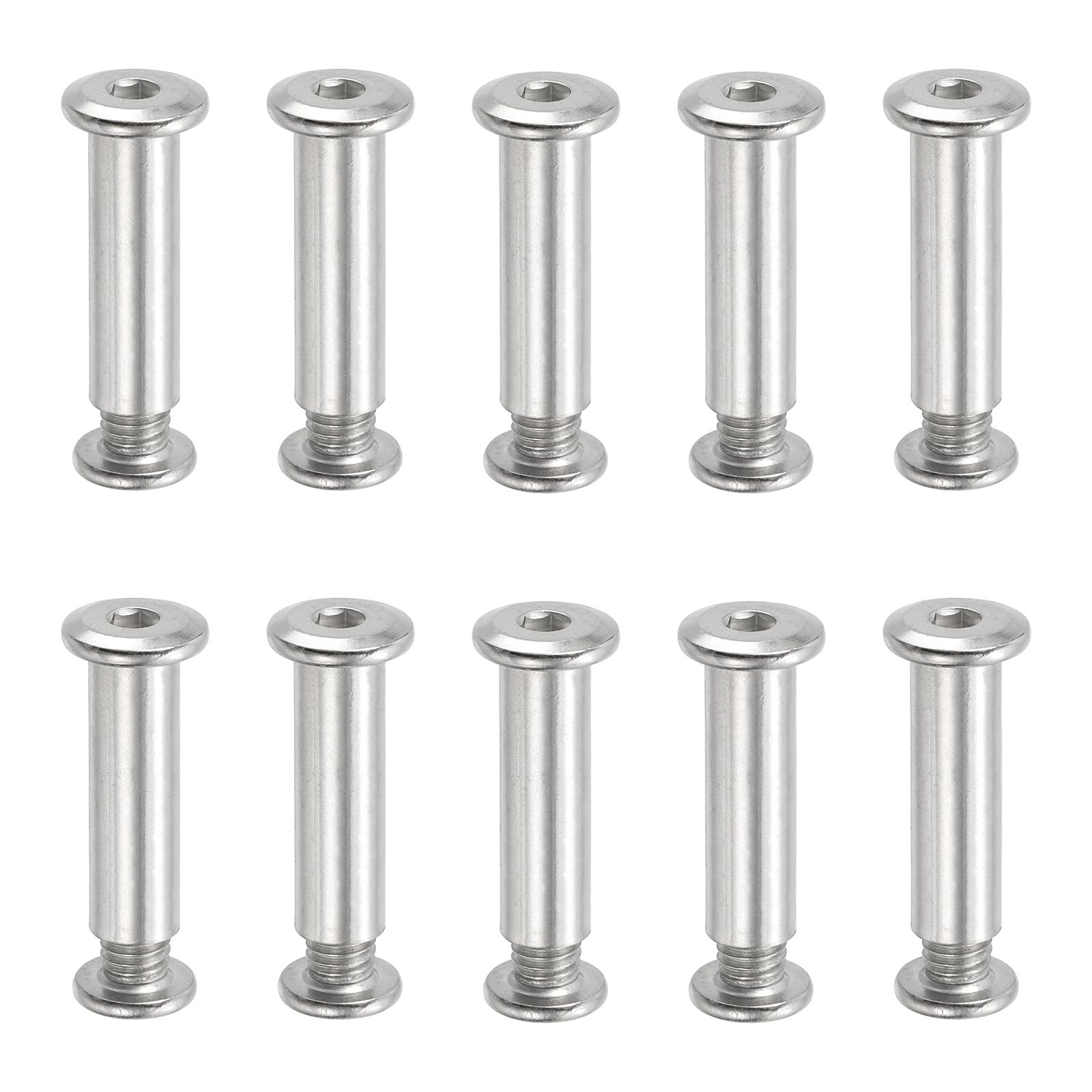 PATIKIL Hex Chicago Screws, 10 Set Binding Screw Posts M8 x 35 mm Connecting Hex Drive Socket Cap Bolt Nuts for Scrapbook Leather Belt Album Photo Furniture Repair, Silver