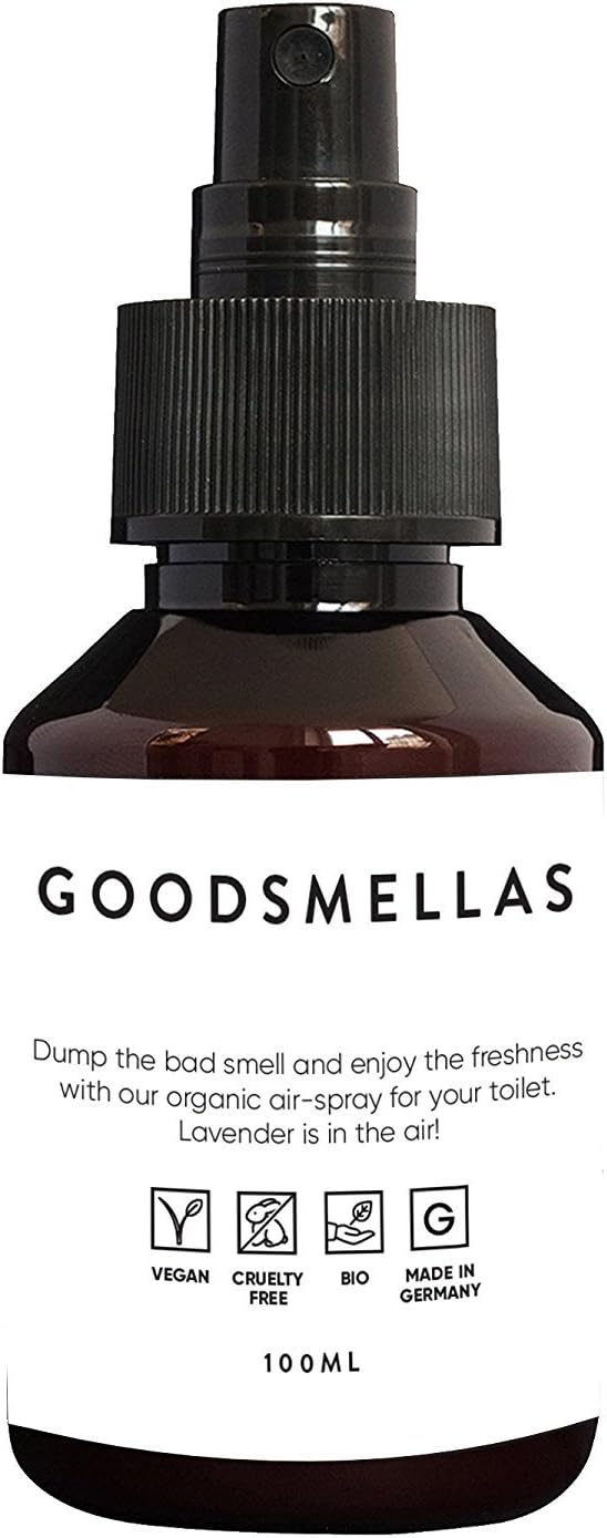 Air freshener for toilets by GOODSMELLAS | Organic fragrance oil odour neutralizer 100ml bottle | Alternative to odour eliminator & odour spray