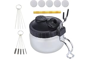 Airbrush Cleaning Kit - Glass Cleaning Pot Jar with Holder, 5 pcs Cleaning Needles, 5 pcs Cleaning Brushes, 1 Wash Needle