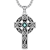 Oseew Celtic Cross Necklace For men Silver Cross Pendant Necklace Mens Celtic Cross Celtic Amulet Necklace Protection Jewelry Religious Gifts with 2.5mm 22"+2" Adjustable Rolo Chain