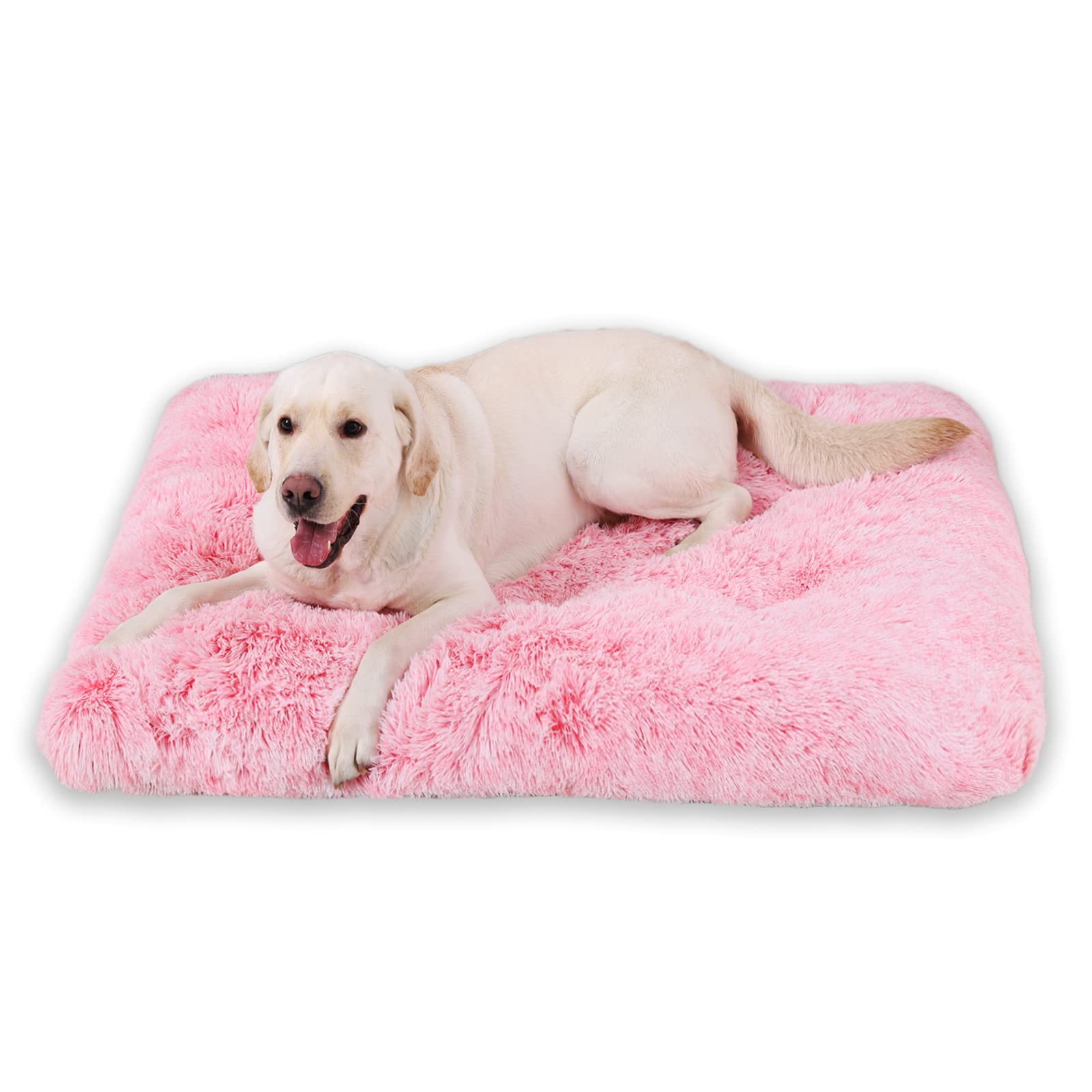 Jaspuriea Small Dog Bed Washable Dog Crate Mattress Calming Fluffy Anti Anxiety Dog Beds Deluxe Plush Dog Mat with Anti-Slip Bottom, Pink,60x45x6cm