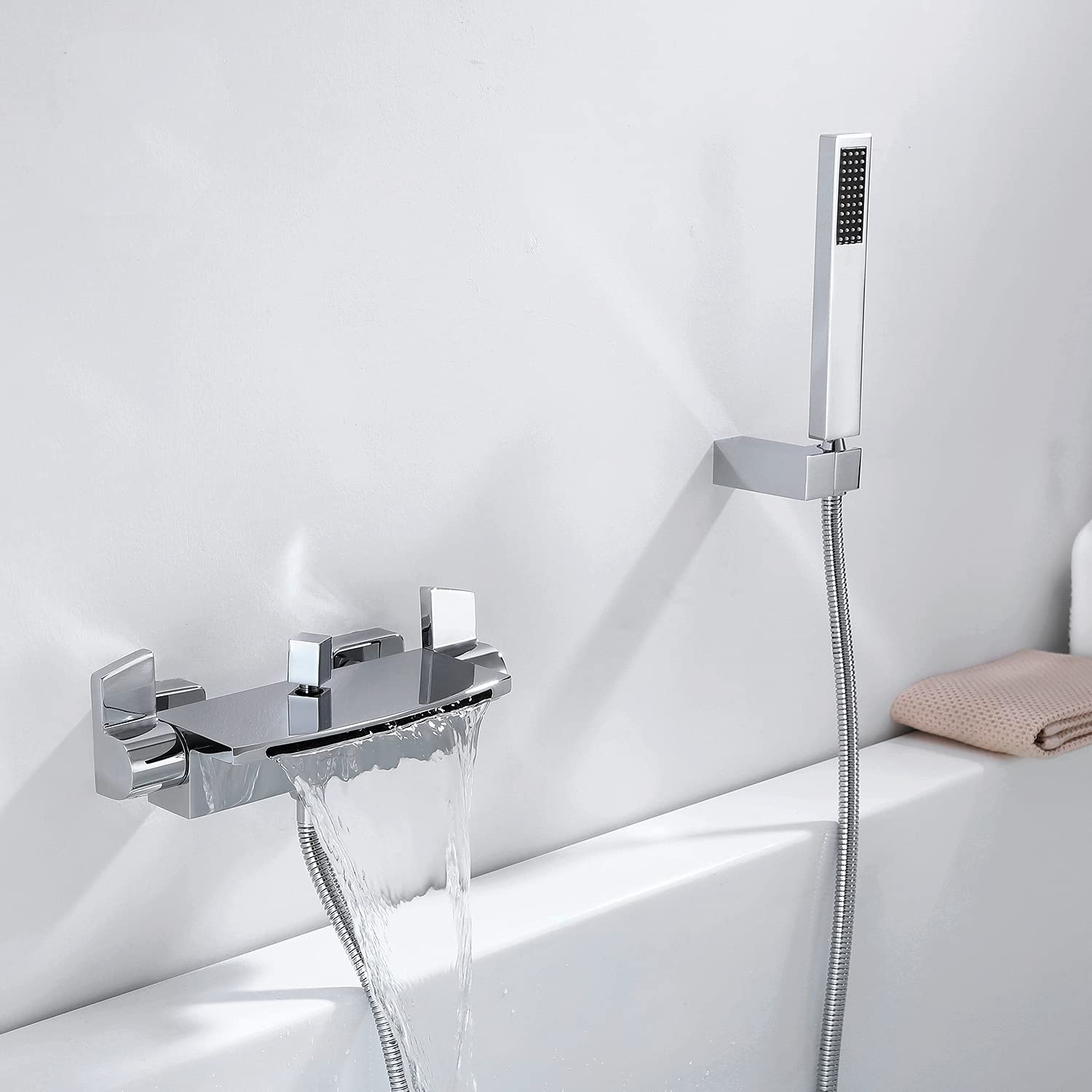 HOMELODY Waterfall Bath Tap with Shower Tap Bath Tap Mixer Tap Chrome Brass