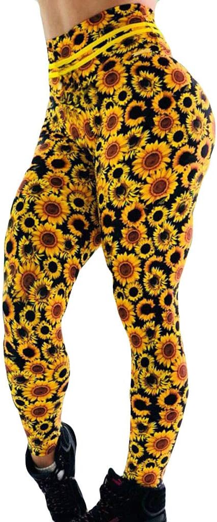 Love Letters ♡ Printed Yoga Pants for Women High Waisted Yoga Leggings Running Pants with Sunflower Print Extra Soft Dry Fit