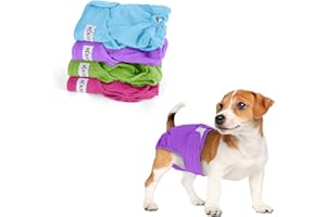 Luxja Reusable Female Dog Diapers (Pack of 4), Washable Wraps for Female Dog (Small, Sky Blue+Purple+Green+Rose Red)