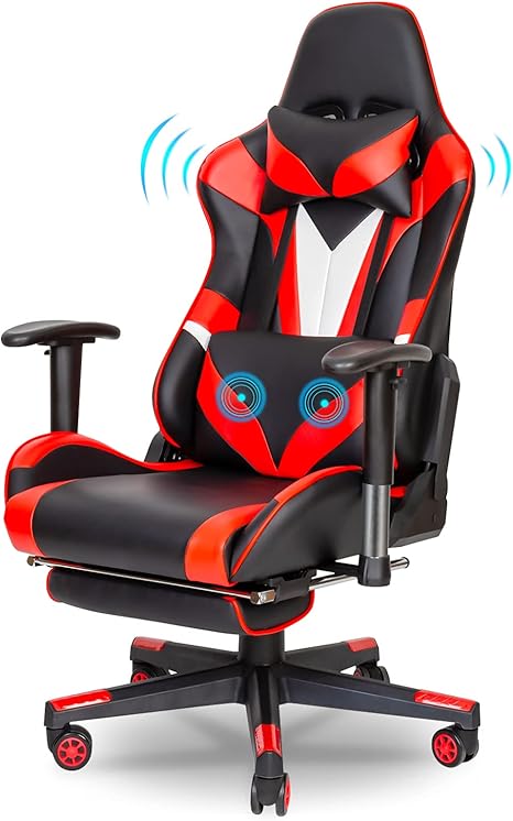 Amazon Com Red Ergonomic Massage Gaming Chair Video Pc Chair Racing Reclining Gaming Computer Chair With Footrest High Back Executive Office Desk Chair Pu Leather Adjustable Swivel Task Chair Kitchen Dining