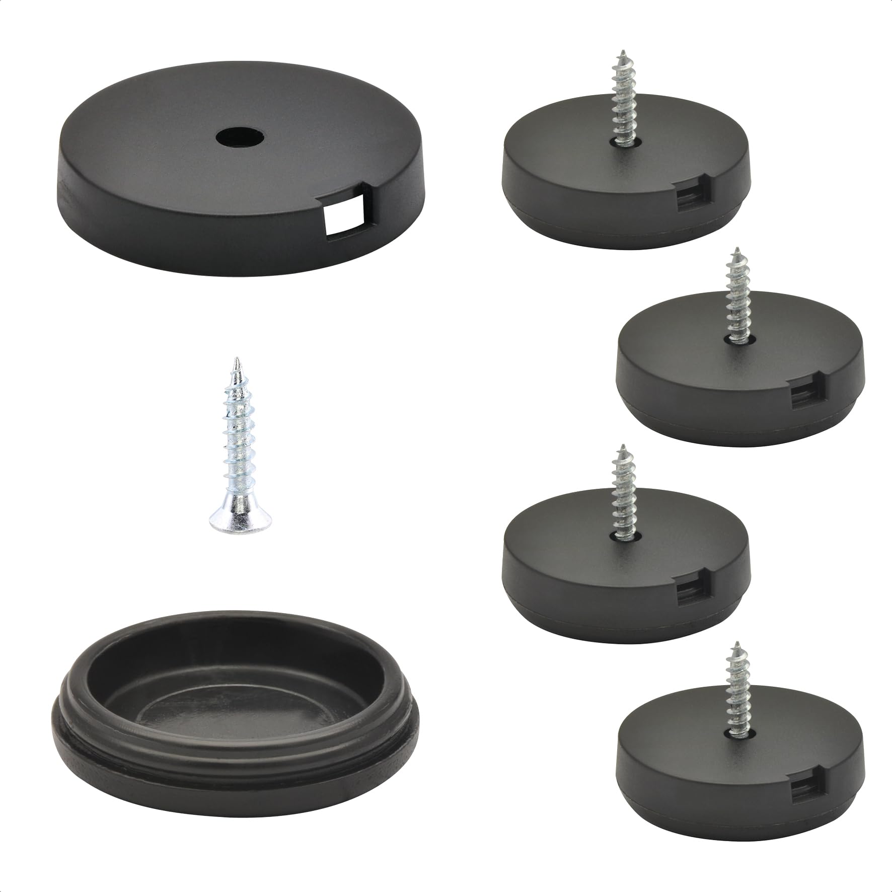 WAGNER QuickClick® Plastic glides furniture glides chair glides I 4pcs. set to screw on I 4x base+screw+interchangeable glide insert - plastic BLACK - diameter Ø 30 mm - Made in Germany - 15807300