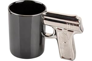 HLJgift Novelty Ceramic Coffee Mugs Gun Mugs Pistol Cup for amazing gift Black&Silver