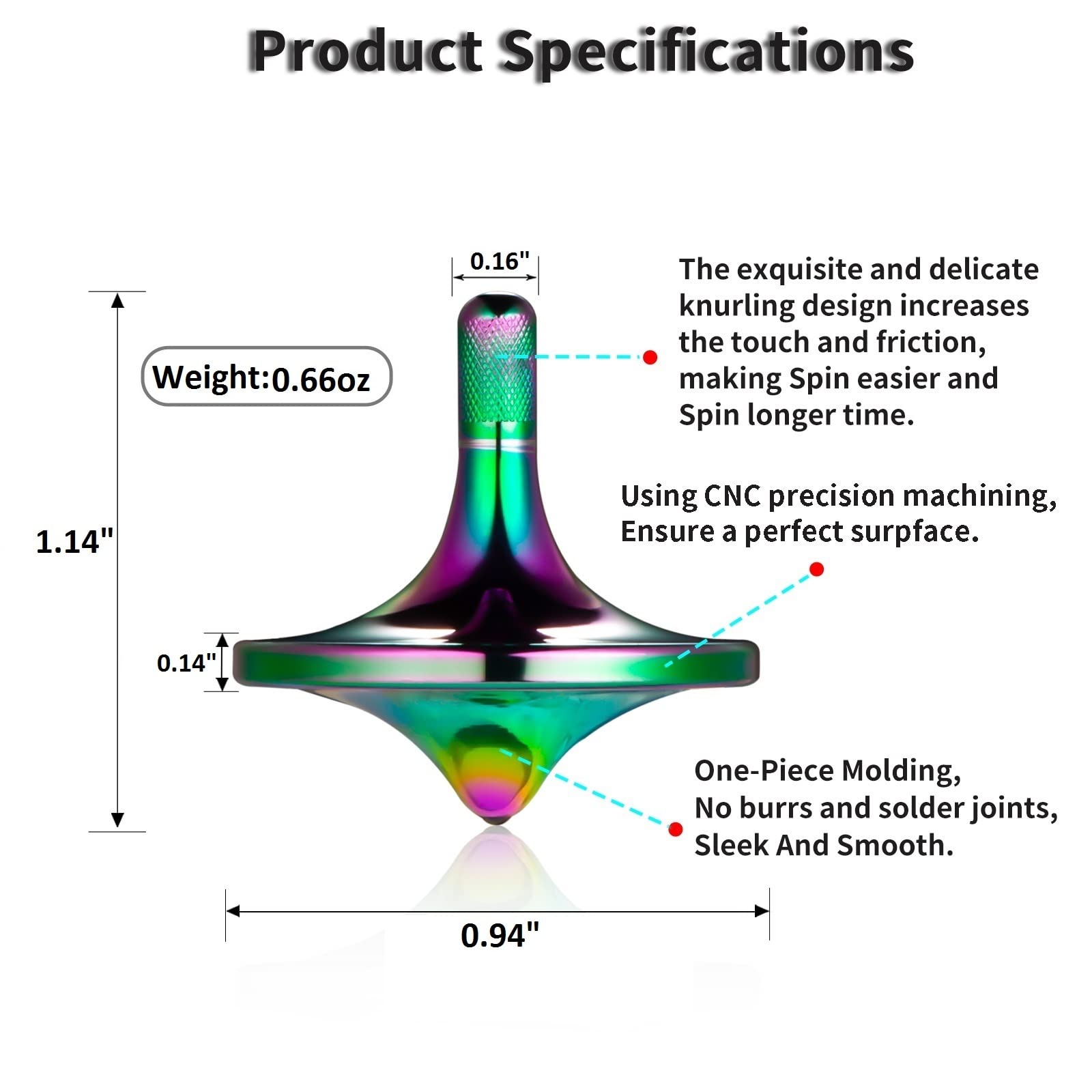 Stainless Steel Spinning Top, Premium Exquisite Well Made Metal Desk EDC Toys, Spin Long Time Perfect Balance, Help Relieve Stress, Anxiety (Small/Colorful)