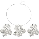 OAOSIOH Punk Chunky Gold Silver Large Earring Statement Choker Necklace for Women Trendy Hip Hop Big Irregular Geometric Liquid Metal Collar Jewelry Accessory