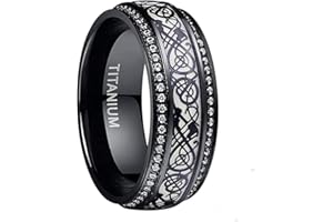 NUNCAD 8mm Glow Titanium Ring Celtic Dragon and Cubic Zirconia Inlay Size 7 to 12
