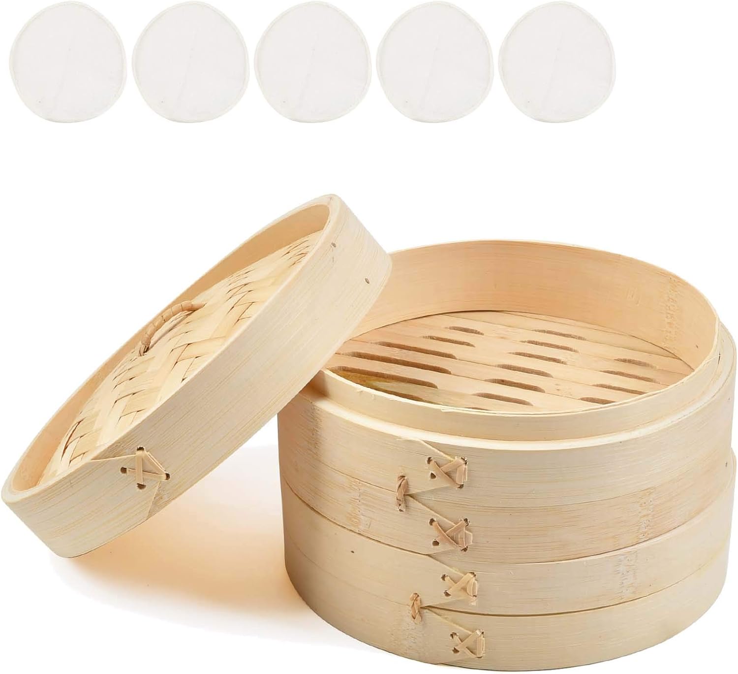 Organic Bamboo Steamer, 2Tiers Oriental Bamboo Steamer with Lid Hand