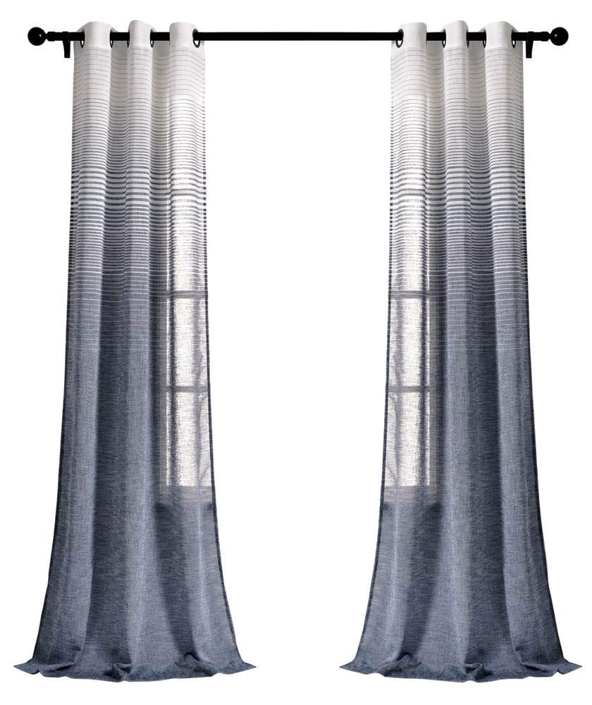 Lush Decor Navy Ombre Striped Grommet Sheer Window Curtain Panel Pair (84" x 38"), 84" x 38
