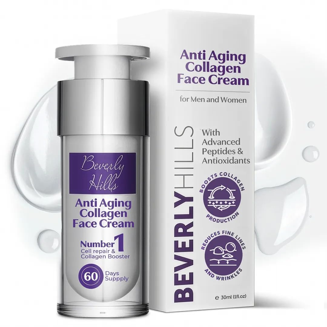BEVERLY HILLS Anti Aging Collagen Face Cream with EGF & Multi Peptide for Wrinkle Repair & Skin Rejuvenation, Anti Ageing Cream for Cell Repair & Collagen Production for Men & Women, 60Day Supply 30ML