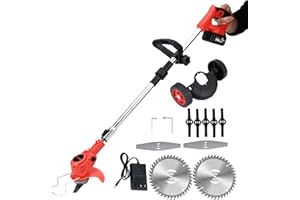 Weed Eater Battery Powered,21v Trimmer Edger Lawn Tool,3-in-1 Grass Trimmer/Wheel Edger,4.0 Ah Battery,for Garden,Yard Trimming,Lawn Cutting(Red) by SHINTYOOL