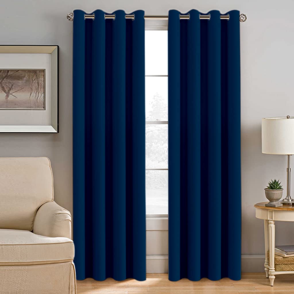 VED Thermal Insulated Blackout Curtains 66 x 72 Inch (2 Panels) (Navy Blue)