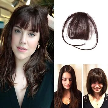 Hikyuu Hair Piece Bangs Dark Brown Human Hair Clip In Bangs Neat