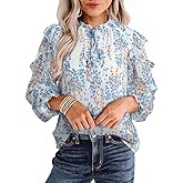 Dokotoo Womens Oversized Cute Tops for Women 2026 Trendy Casual Summer Fall Long Sleeve Shirts V Neck Blouses Watch Her Bloom Forest Floral Flowy Print Work Business Top Sky Blue XX-Large
