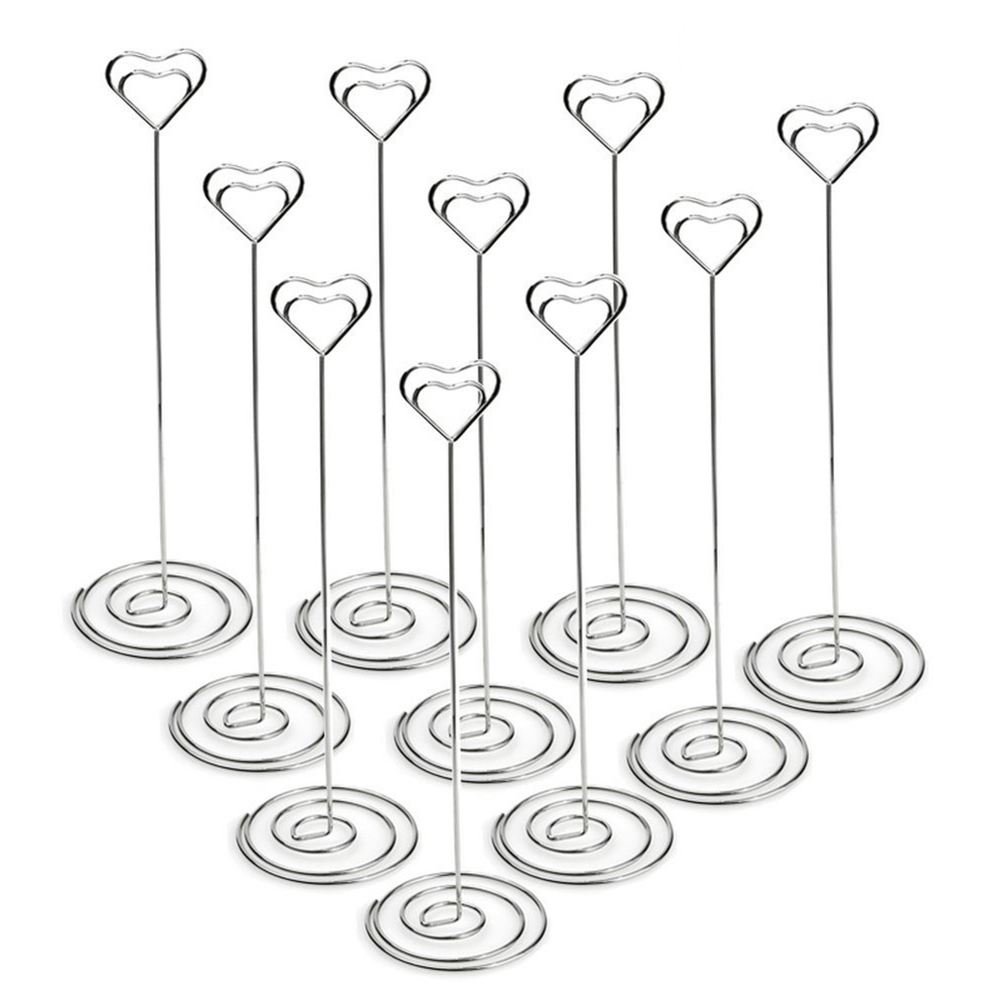 WATFOERS 10pcs 8.6 Inch Tall Place Card Holders Heart Shape Table Number Holder Stands Picture Photo Note Memo Clip for Wedding