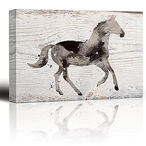 Black Watercolor Horse Placed on Old Wood - Canvas Art Home Art - 12x18 inches