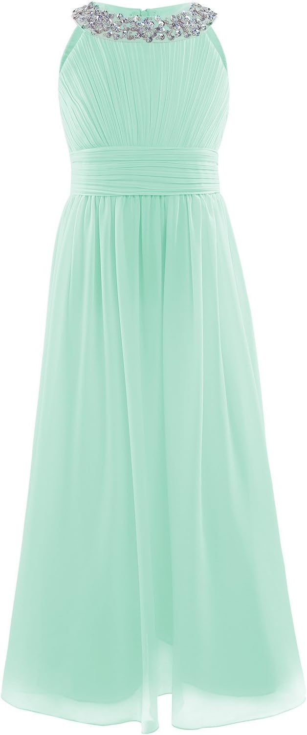 YiZYiF Beaded Neck Chiffon Flower Girl Dress Princess Summer Wedding Dance Ball Prom Evening Gowns