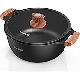 ITSMILLERS Nonstick Stock Pot,6.5 Qt Elegant Aluminum Ceramic Casserole with Pour Spout Lid, Induction Bottom