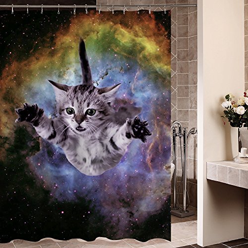 Space Cat Water-Proof Polyester Fabric Shower Curtain (72