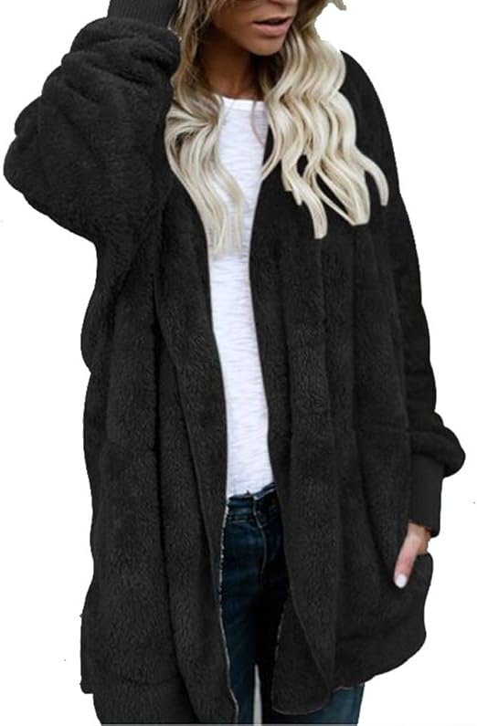 women's oversized open front hooded draped pockets cardigan coat