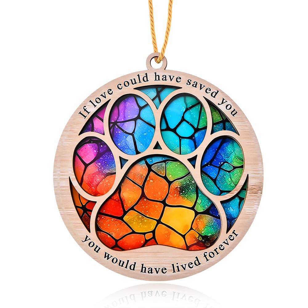 Memorial Suncatcher Hanging Ornament for Pet Owner - Sympathy Gift for Loss of Cat Dog - Paw Print Sun Catcher for Women Men