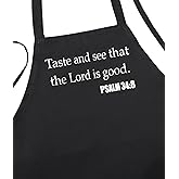 Inspirational Black Cooking Apron The Lord Is Good, Christian Kitchen Aprons, Religious Gifts For Home Cooks