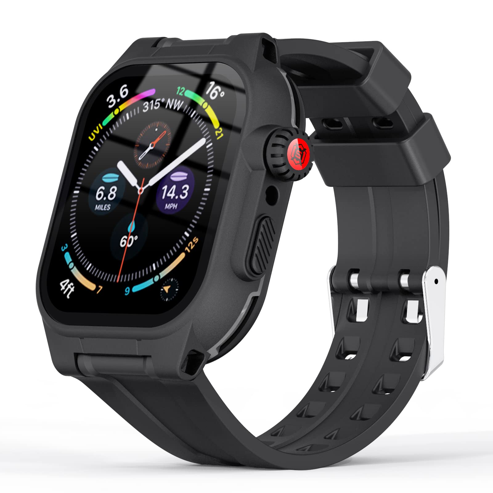 Compatible with Apple Watch Series 7 8 45mm Waterproof iwatch Case Band with Built-in Screen Protector,Rugged Shockproof Bumper Protective Case with Strap Bands for iWatch Series 7 8 Men Women
